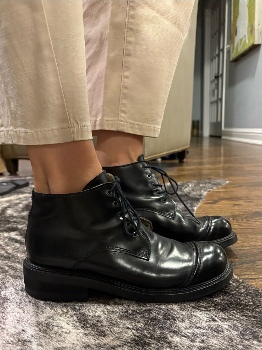 Giraudon New York Shiny Leather Combat Boots